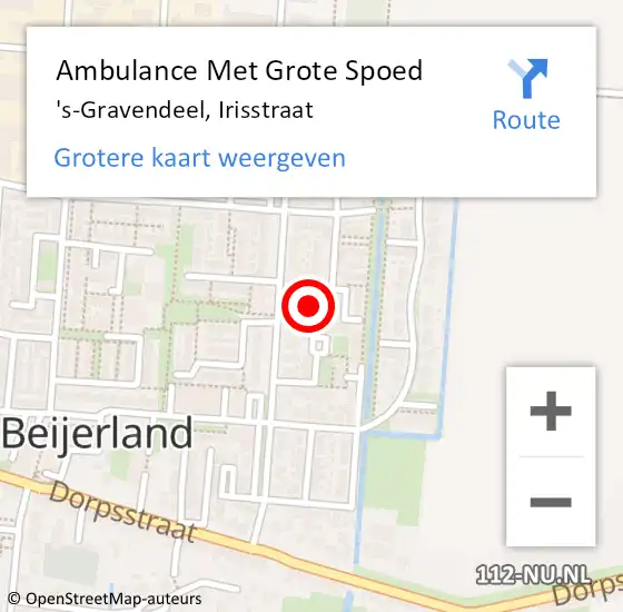 Locatie op kaart van de 112 melding: Ambulance Met Grote Spoed Naar 's-Gravendeel, Irisstraat op 8 februari 2022 21:41