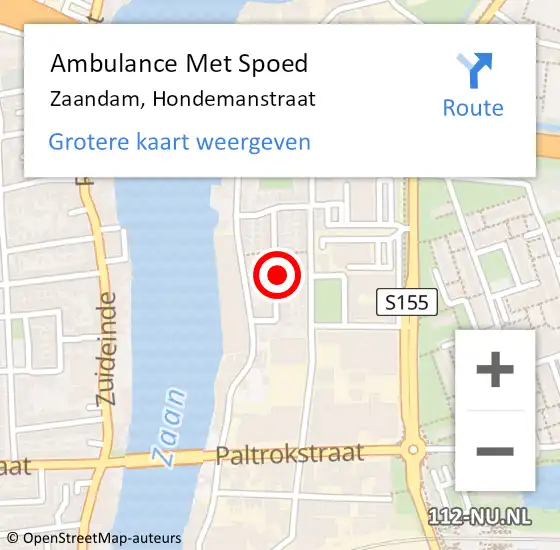 Locatie op kaart van de 112 melding: Ambulance Met Spoed Naar Zaandam, Hondemanstraat op 8 februari 2022 21:45