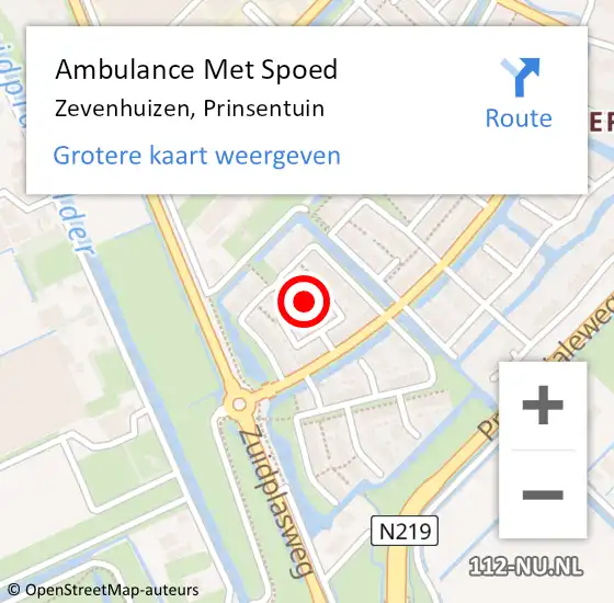 Locatie op kaart van de 112 melding: Ambulance Met Spoed Naar Zevenhuizen, Prinsentuin op 8 februari 2022 21:55