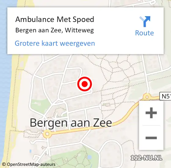 Locatie op kaart van de 112 melding: Ambulance Met Spoed Naar Bergen aan Zee, Witteweg op 8 februari 2022 22:17