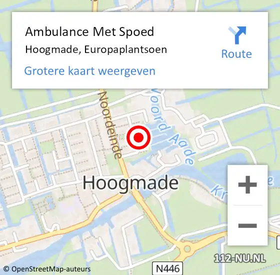 Locatie op kaart van de 112 melding: Ambulance Met Spoed Naar Hoogmade, Europaplantsoen op 8 februari 2022 23:28