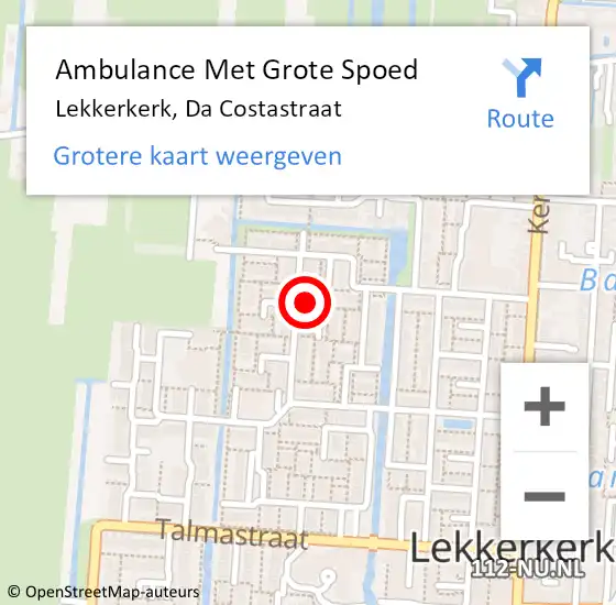 Locatie op kaart van de 112 melding: Ambulance Met Grote Spoed Naar Lekkerkerk, Da Costastraat op 8 februari 2022 23:39