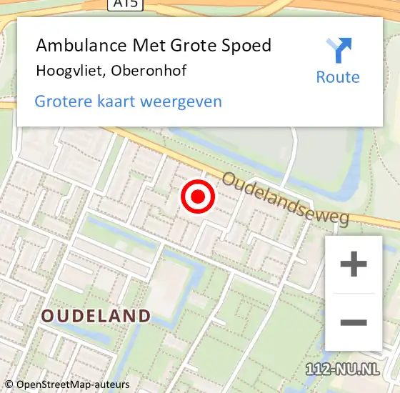 Locatie op kaart van de 112 melding: Ambulance Met Grote Spoed Naar Hoogvliet, Oberonhof op 9 februari 2022 00:55