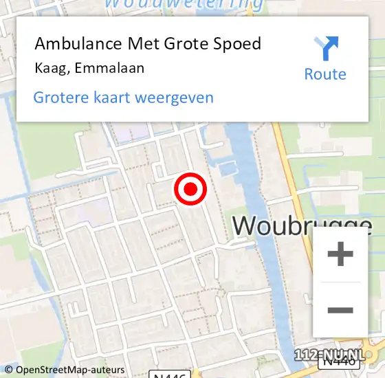 Locatie op kaart van de 112 melding: Ambulance Met Grote Spoed Naar Kaag, Emmalaan op 9 februari 2022 01:27