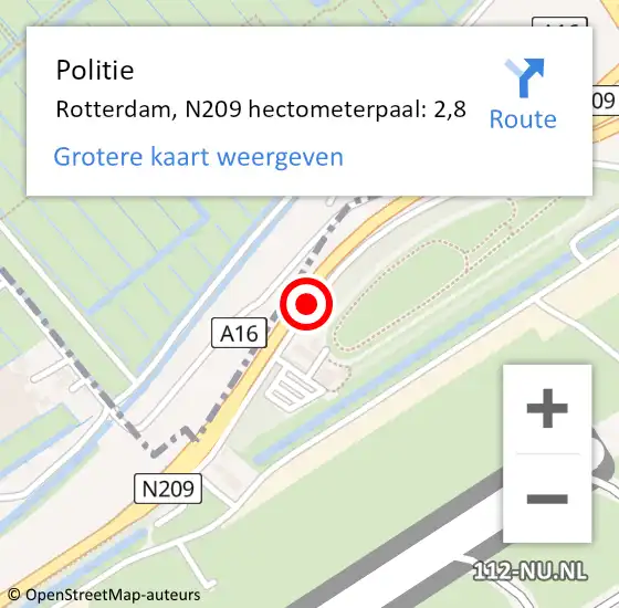 Locatie op kaart van de 112 melding: Politie Rotterdam, N209 hectometerpaal: 2,8 op 9 februari 2022 03:26