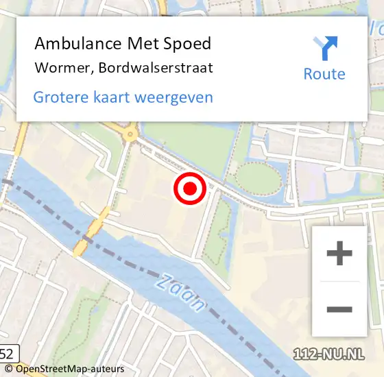 Locatie op kaart van de 112 melding: Ambulance Met Spoed Naar Wormer, Bordwalserstraat op 9 februari 2022 03:48