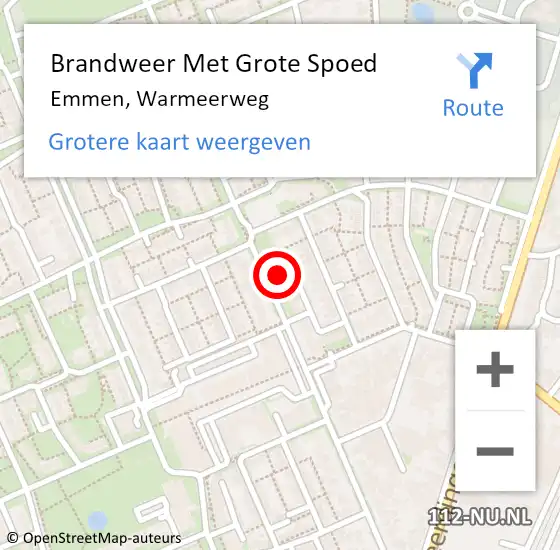 Locatie op kaart van de 112 melding: Brandweer Met Grote Spoed Naar Emmen, Warmeerweg op 9 februari 2022 04:40