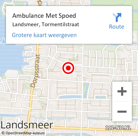 Locatie op kaart van de 112 melding: Ambulance Met Spoed Naar Landsmeer, Tormentilstraat op 9 februari 2022 05:57