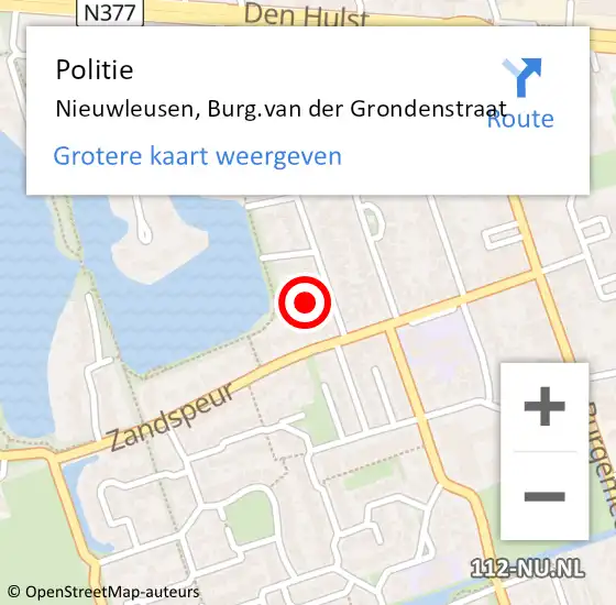 Locatie op kaart van de 112 melding: Politie Nieuwleusen, Burg.van der Grondenstraat op 9 februari 2022 06:52