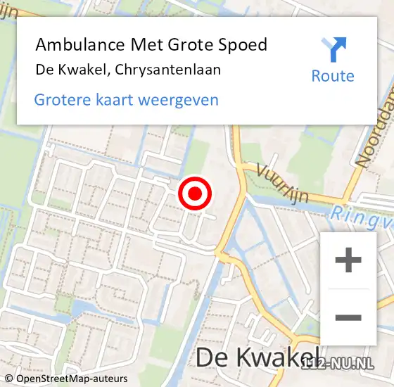 Locatie op kaart van de 112 melding: Ambulance Met Grote Spoed Naar De Kwakel, Chrysantenlaan op 9 februari 2022 07:19