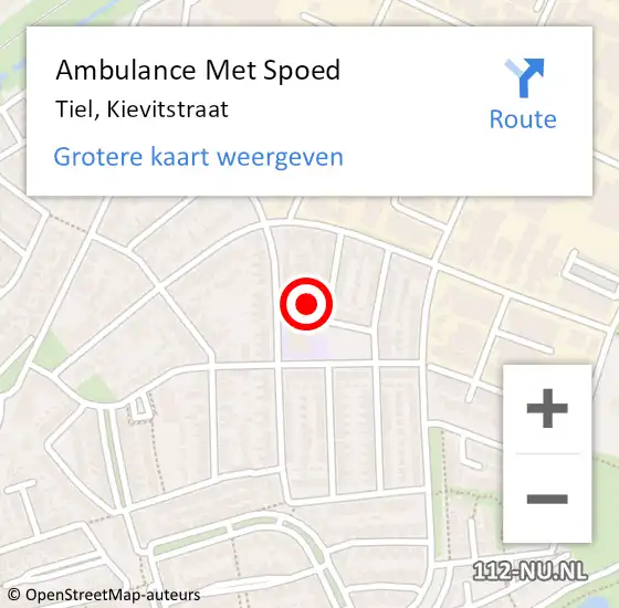 Locatie op kaart van de 112 melding: Ambulance Met Spoed Naar Tiel, Kievitstraat op 9 februari 2022 07:42