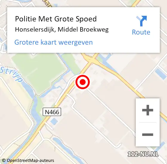 Locatie op kaart van de 112 melding: Politie Met Grote Spoed Naar Honselersdijk, Middel Broekweg op 9 februari 2022 07:46