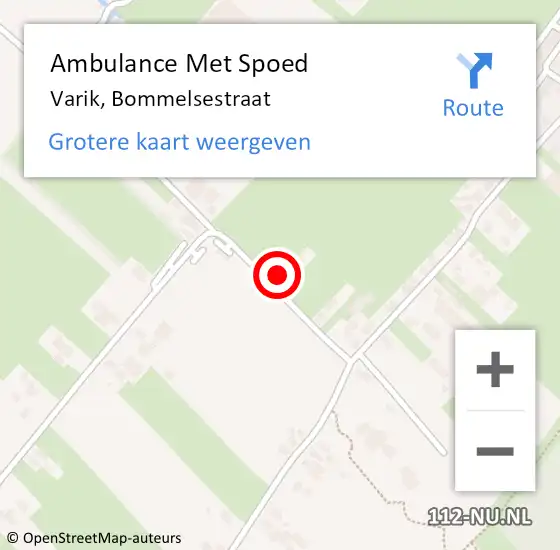 Locatie op kaart van de 112 melding: Ambulance Met Spoed Naar Varik, Bommelsestraat op 9 februari 2022 07:54