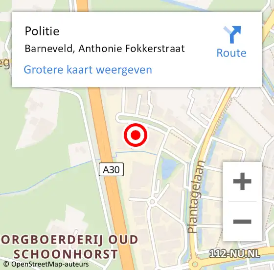 Locatie op kaart van de 112 melding: Politie Barneveld, Anthonie Fokkerstraat op 9 februari 2022 07:55