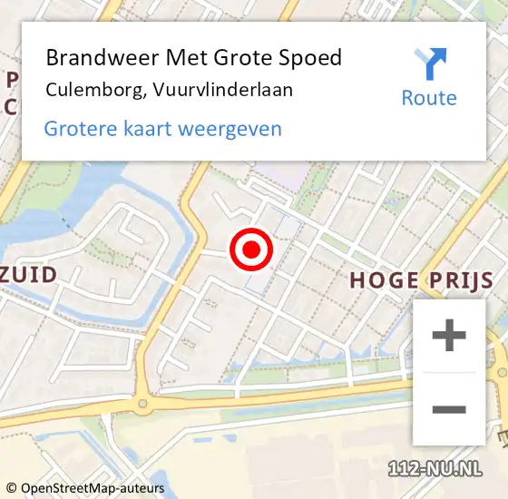 Locatie op kaart van de 112 melding: Brandweer Met Grote Spoed Naar Culemborg, Vuurvlinderlaan op 9 februari 2022 07:59