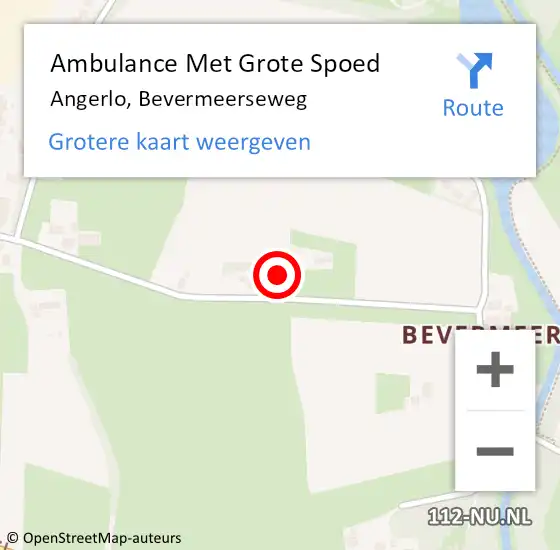 Locatie op kaart van de 112 melding: Ambulance Met Grote Spoed Naar Angerlo, Bevermeerseweg op 9 februari 2022 08:01