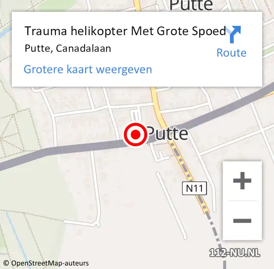 Locatie op kaart van de 112 melding: Trauma helikopter Met Grote Spoed Naar Putte, Canadalaan op 9 februari 2022 08:09