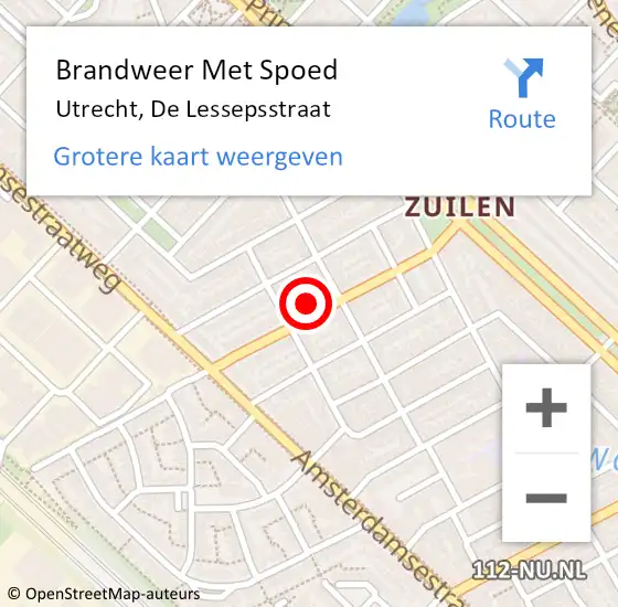Locatie op kaart van de 112 melding: Brandweer Met Spoed Naar Utrecht, De Lessepsstraat op 9 februari 2022 08:29