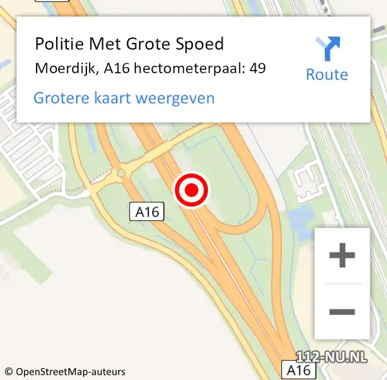 Locatie op kaart van de 112 melding: Politie Met Grote Spoed Naar Moerdijk, A16 hectometerpaal: 49 op 9 februari 2022 08:44