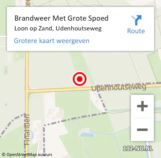 Locatie op kaart van de 112 melding: Brandweer Met Grote Spoed Naar Loon op Zand, Udenhoutseweg op 9 februari 2022 08:57