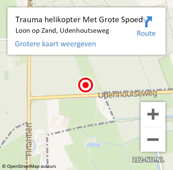 Locatie op kaart van de 112 melding: Trauma helikopter Met Grote Spoed Naar Loon op Zand, Udenhoutseweg op 9 februari 2022 08:57