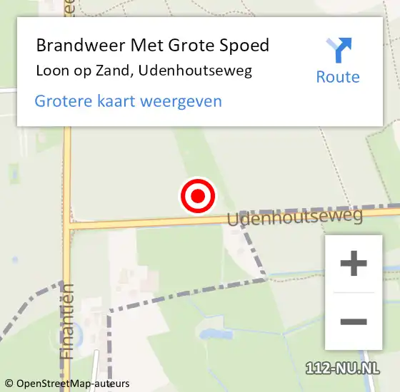 Locatie op kaart van de 112 melding: Brandweer Met Grote Spoed Naar Loon op Zand, Udenhoutseweg op 9 februari 2022 09:00