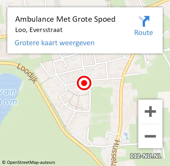 Locatie op kaart van de 112 melding: Ambulance Met Grote Spoed Naar Loo, Eversstraat op 9 februari 2022 09:05