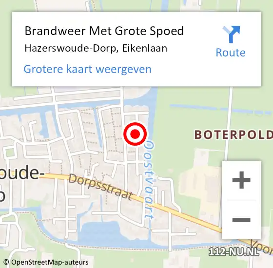 Locatie op kaart van de 112 melding: Brandweer Met Grote Spoed Naar Hazerswoude-Dorp, Eikenlaan op 9 februari 2022 09:10