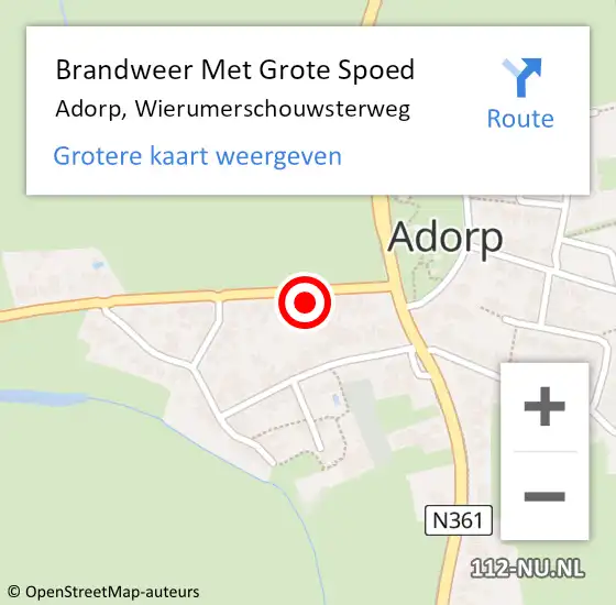 Locatie op kaart van de 112 melding: Brandweer Met Grote Spoed Naar Adorp, Wierumerschouwsterweg op 9 februari 2022 09:28