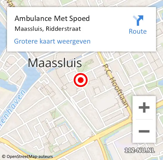 Locatie op kaart van de 112 melding: Ambulance Met Spoed Naar Maassluis, Ridderstraat op 9 februari 2022 09:46