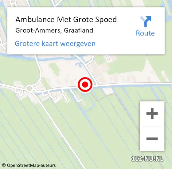 Locatie op kaart van de 112 melding: Ambulance Met Grote Spoed Naar Groot-Ammers, Graafland op 9 februari 2022 10:04