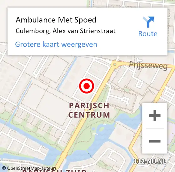 Locatie op kaart van de 112 melding: Ambulance Met Spoed Naar Culemborg, Alex van Strienstraat op 9 februari 2022 10:11