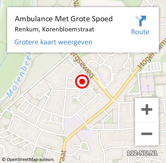 Locatie op kaart van de 112 melding: Ambulance Met Grote Spoed Naar Renkum, Korenbloemstraat op 9 februari 2022 10:25