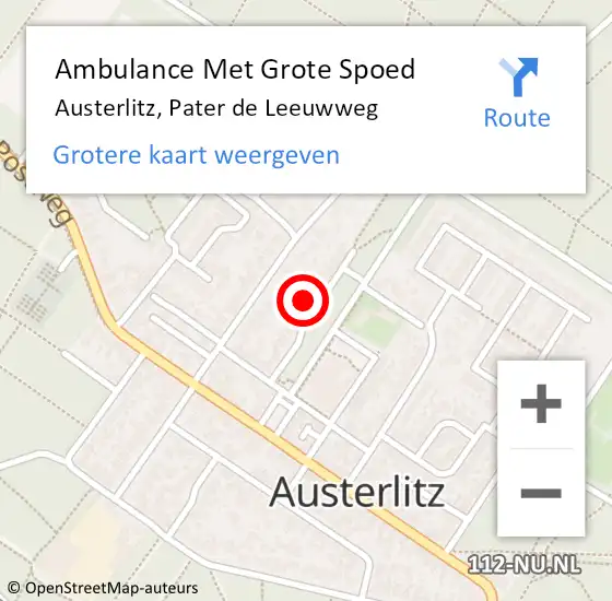 Locatie op kaart van de 112 melding: Ambulance Met Grote Spoed Naar Austerlitz, Pater de Leeuwweg op 7 juli 2014 18:27