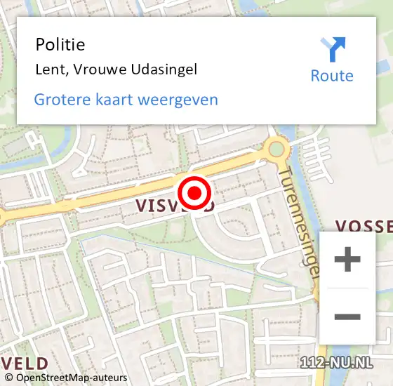 Locatie op kaart van de 112 melding: Politie Lent, Vrouwe Udasingel op 9 februari 2022 10:47