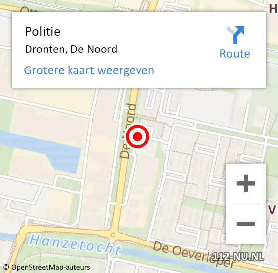 Locatie op kaart van de 112 melding: Politie Dronten, De Noord op 9 februari 2022 11:08