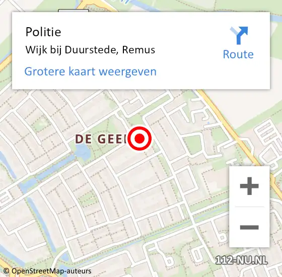 Locatie op kaart van de 112 melding: Politie Wijk bij Duurstede, Remus op 9 februari 2022 11:27