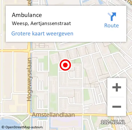 Locatie op kaart van de 112 melding: Ambulance Weesp, Aertjanssenstraat op 7 juli 2014 18:31