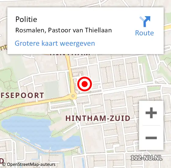 Locatie op kaart van de 112 melding: Politie Rosmalen, Pastoor van Thiellaan op 9 februari 2022 11:49