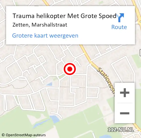 Locatie op kaart van de 112 melding: Trauma helikopter Met Grote Spoed Naar Zetten, Marshallstraat op 9 februari 2022 11:50