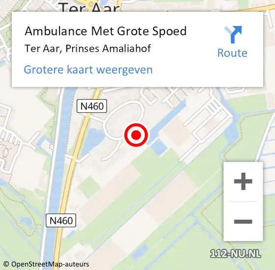 Locatie op kaart van de 112 melding: Ambulance Met Grote Spoed Naar Ter Aar, Prinses Amaliahof op 9 februari 2022 11:55