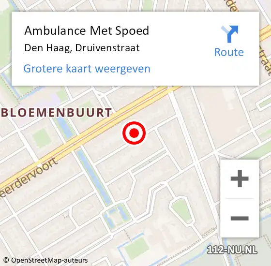 Locatie op kaart van de 112 melding: Ambulance Met Spoed Naar Den Haag, Druivenstraat op 9 februari 2022 12:01