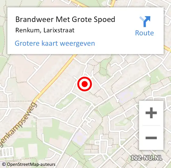 Locatie op kaart van de 112 melding: Brandweer Met Grote Spoed Naar Renkum, Larixstraat op 9 februari 2022 12:26