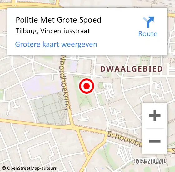 Locatie op kaart van de 112 melding: Politie Met Grote Spoed Naar Tilburg, Vincentiusstraat op 9 februari 2022 13:01