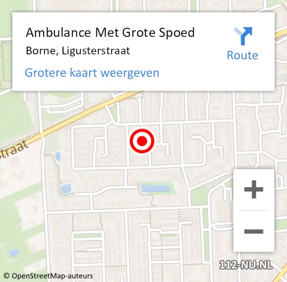 Locatie op kaart van de 112 melding: Ambulance Met Grote Spoed Naar Borne, Ligusterstraat op 9 februari 2022 13:07