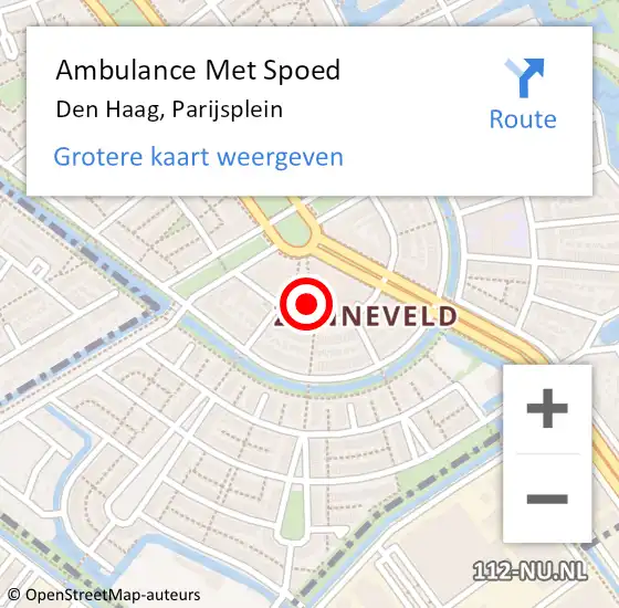 Locatie op kaart van de 112 melding: Ambulance Met Spoed Naar Den Haag, Parijsplein op 9 februari 2022 13:10