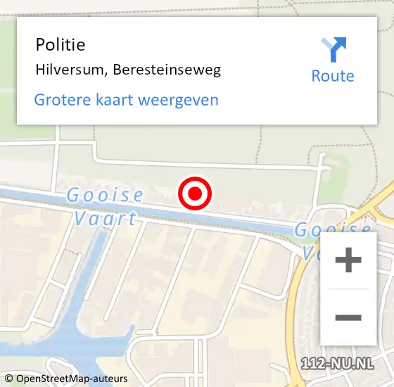 Locatie op kaart van de 112 melding: Politie Hilversum, Beresteinseweg op 9 februari 2022 13:18