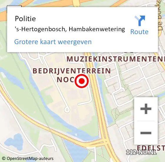 Locatie op kaart van de 112 melding: Politie 's-Hertogenbosch, Hambakenwetering op 9 februari 2022 13:33