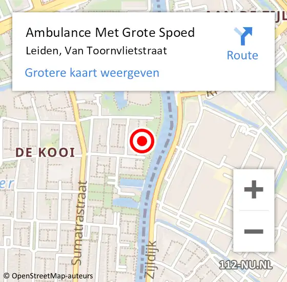 Locatie op kaart van de 112 melding: Ambulance Met Grote Spoed Naar Leiden, Van Toornvlietstraat op 9 februari 2022 13:46