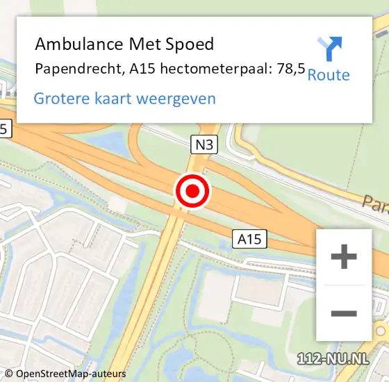 Locatie op kaart van de 112 melding: Ambulance Met Spoed Naar Papendrecht, A15 hectometerpaal: 78,5 op 9 februari 2022 13:54